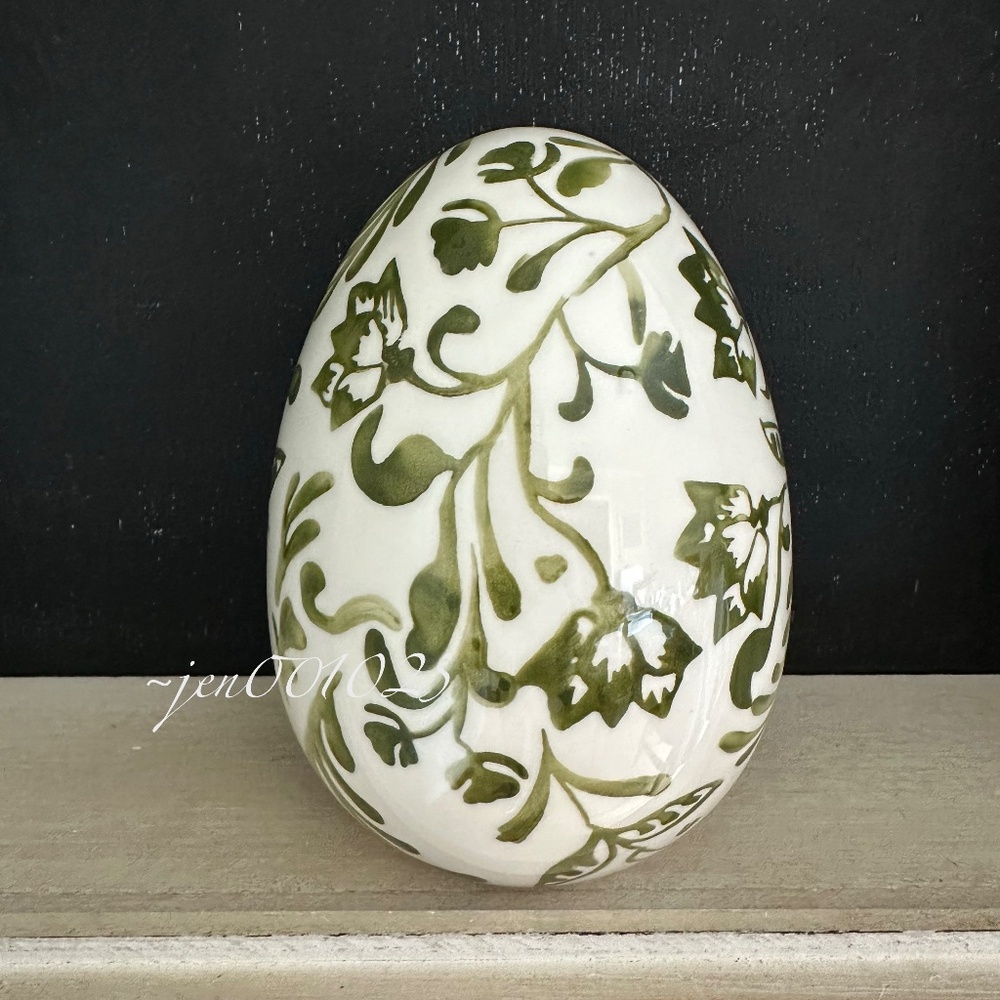 Green and White Painted Floral Ceramic Easter Egg - Threshold - Picture 5 of 6